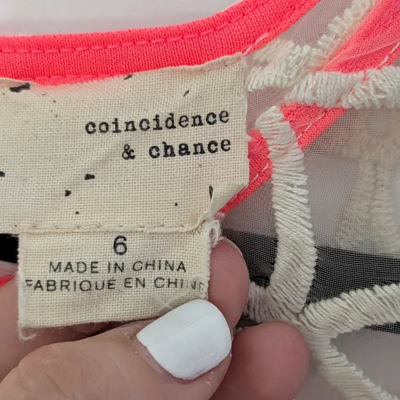 Anthro Coincidence & Chance Neon Coral Lace Fit & Flare Dress Size 6 - Picture 3 of 5